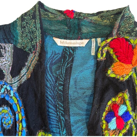 Soft Surroundings Embroidered Peacock Feather Kimono Cardigan Jacket Women's S - Picture 3 of 15